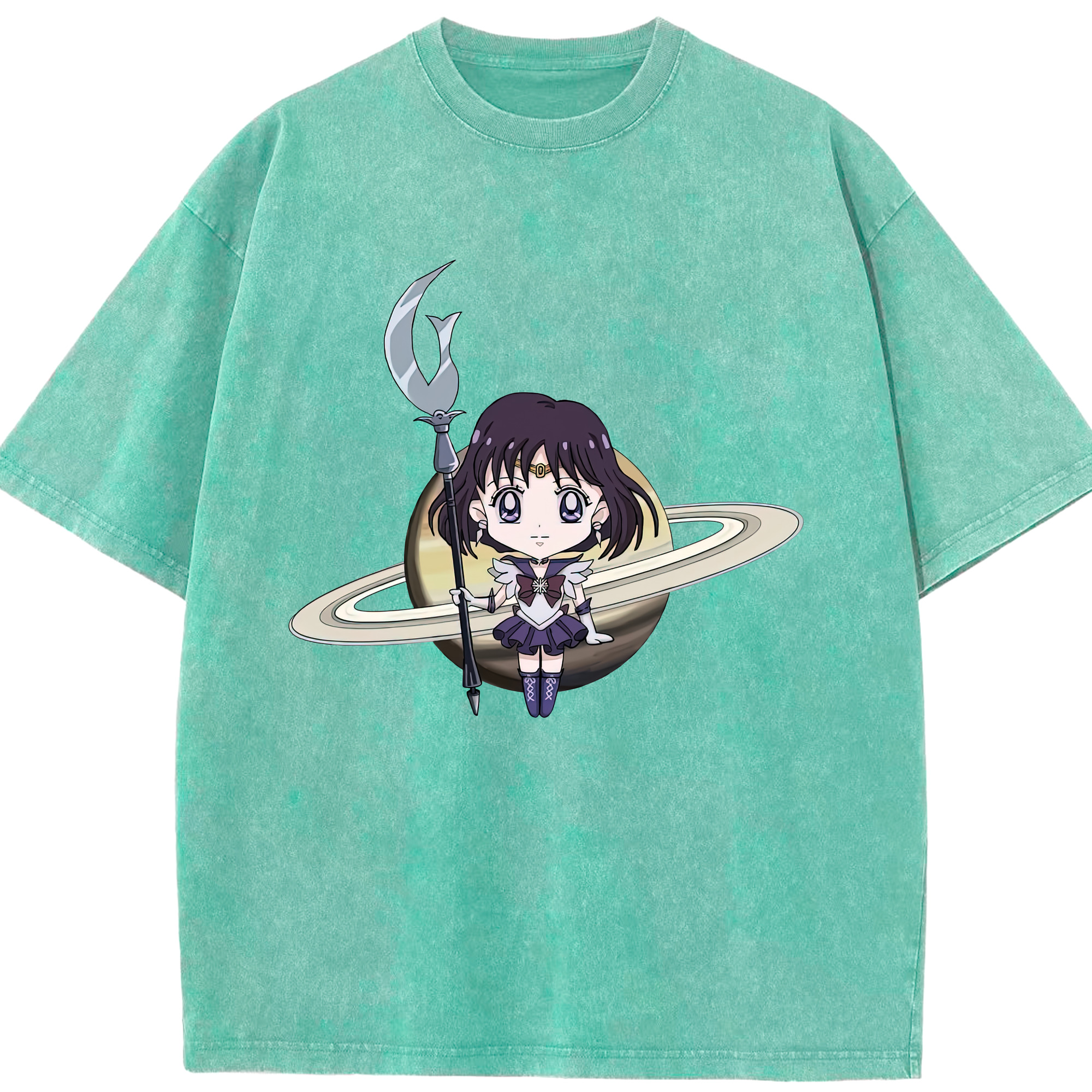 （画像用） 美少女戦士セーラームーン 土萠ほたる Sailor Moon Tomoe Hotaru （セーラーサターン；Sailor Saturn） 綿100% ヴィンテージ風 半袖Tシャツ（フロントプリント）